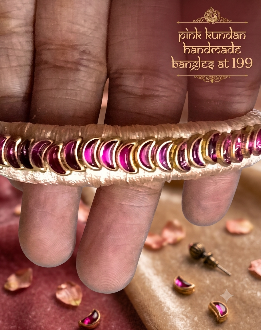 Pink Kundan handmade Bangle