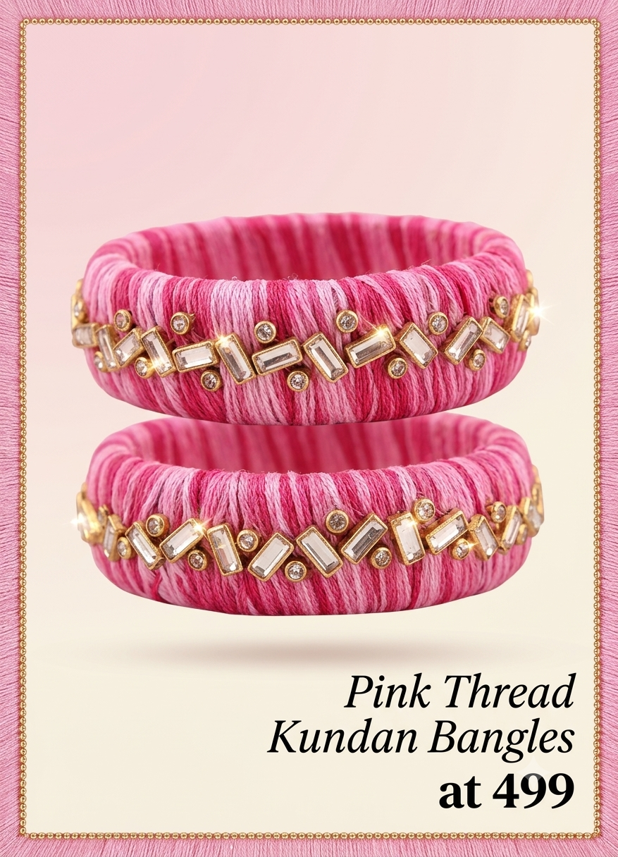 Pink Thread Kundan Bangles