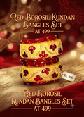 Red Borosil Kundan Bangles Set