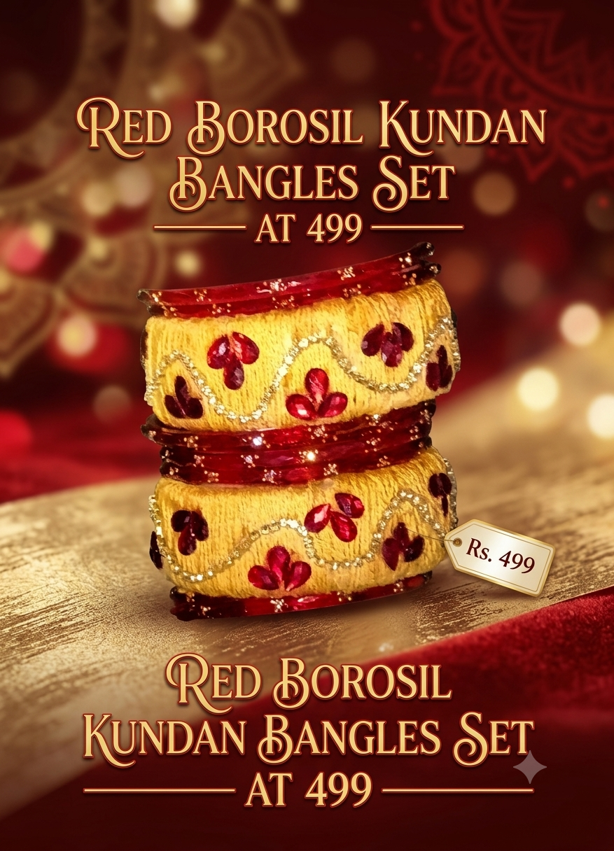 Red Borosil Kundan Bangles Set