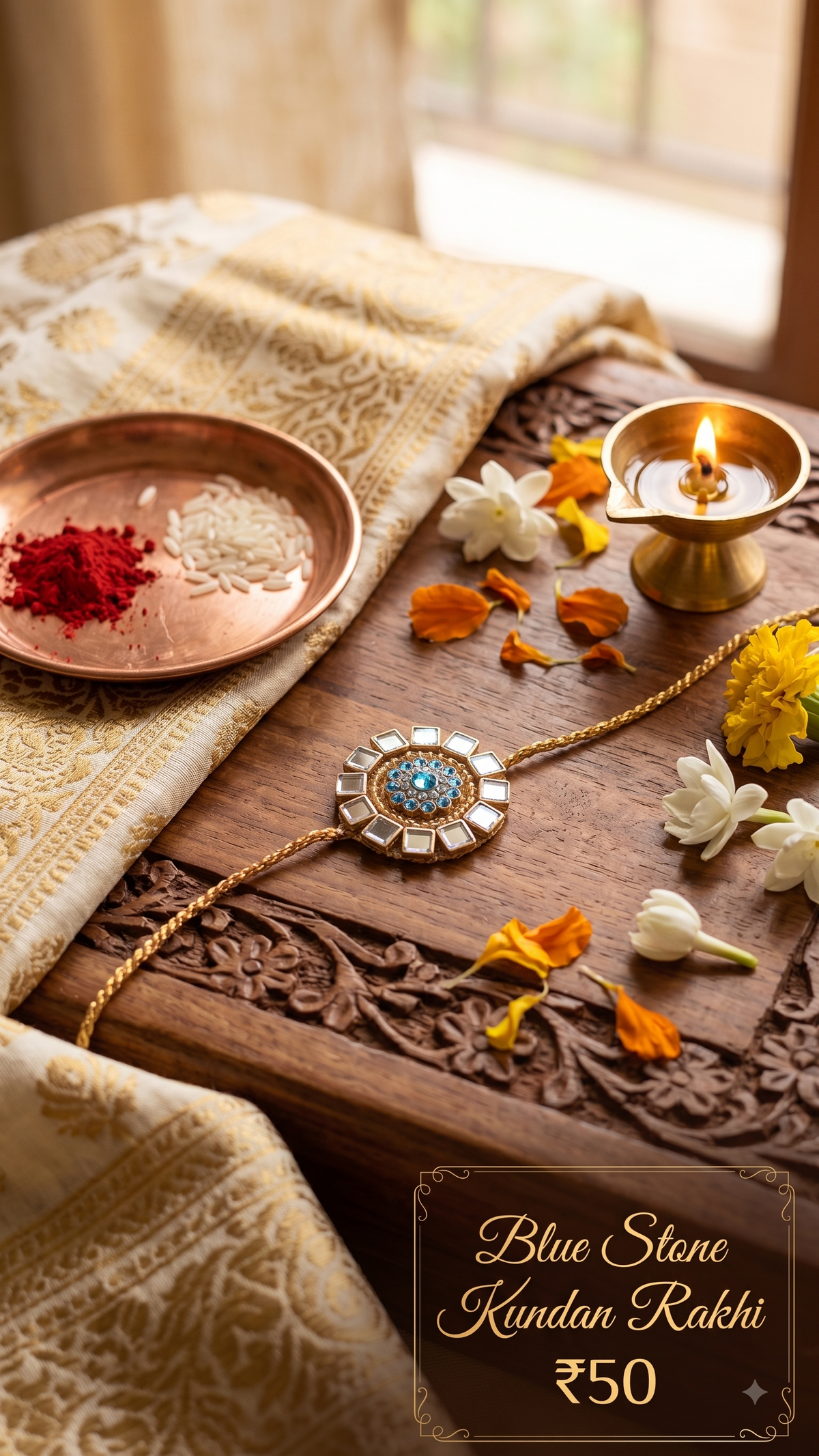 Blue Stone Kundan Rakhi