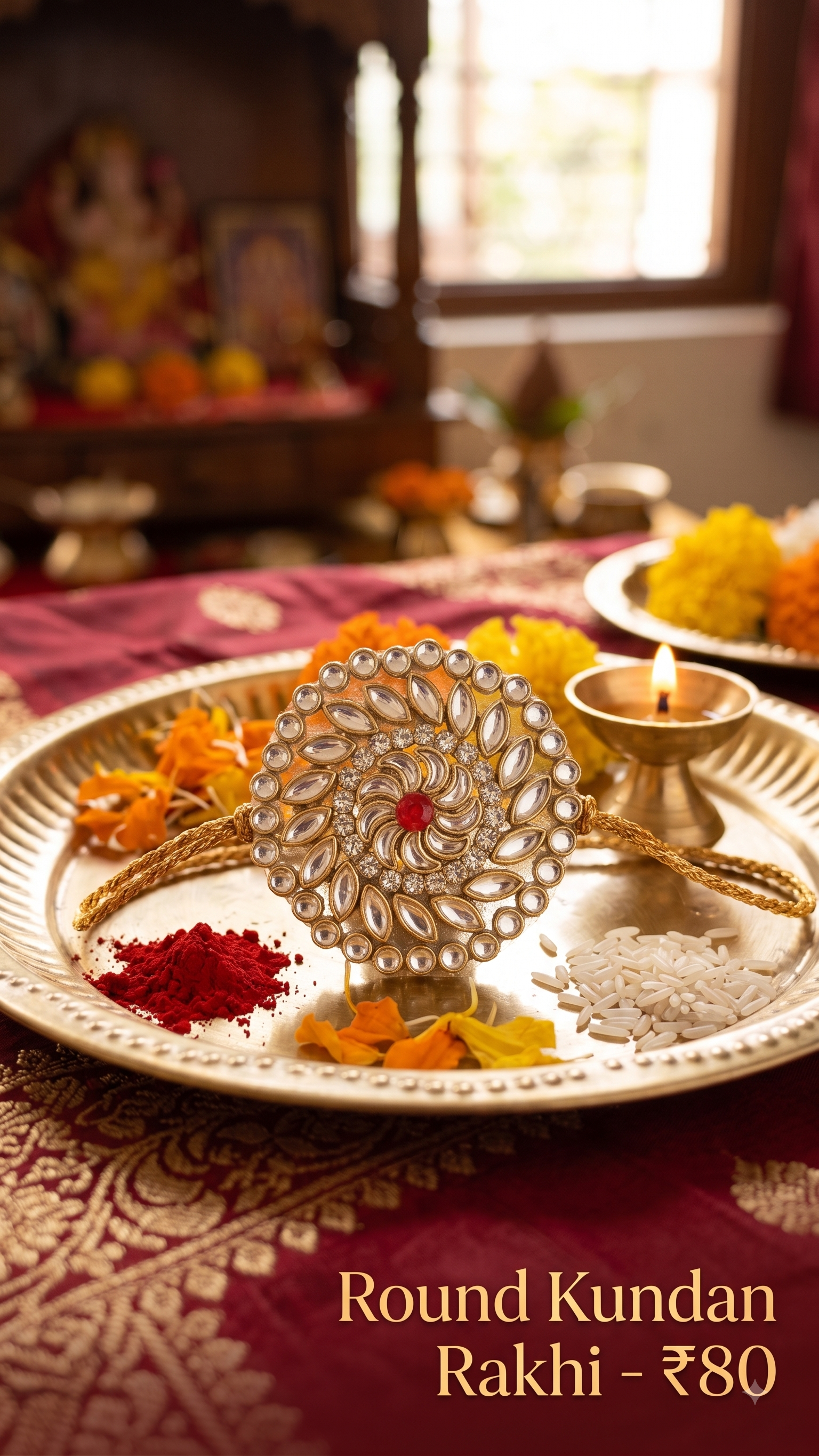 Round Kundan Rakhi