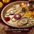 Set Of 3 Kundan Mirror Rakhi
