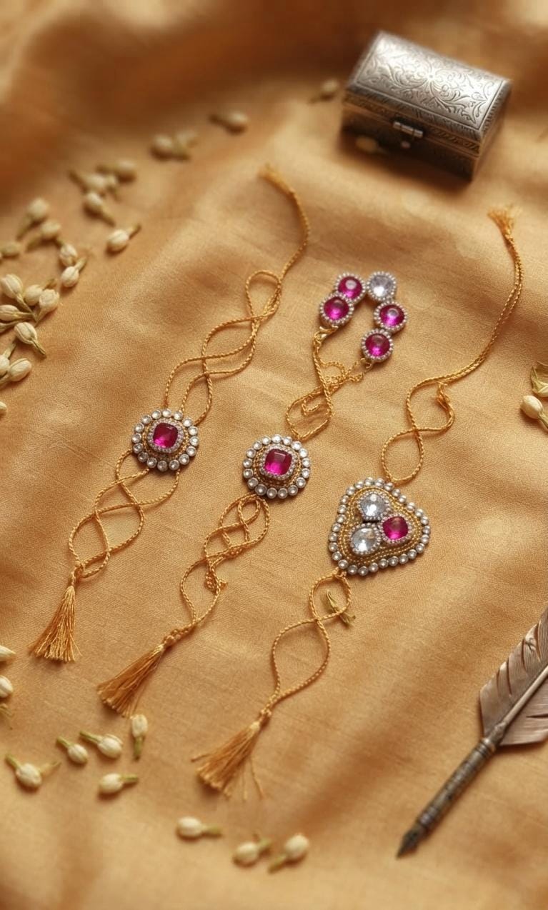 Set kundan stone Rakhi for bhaiya n bhabi