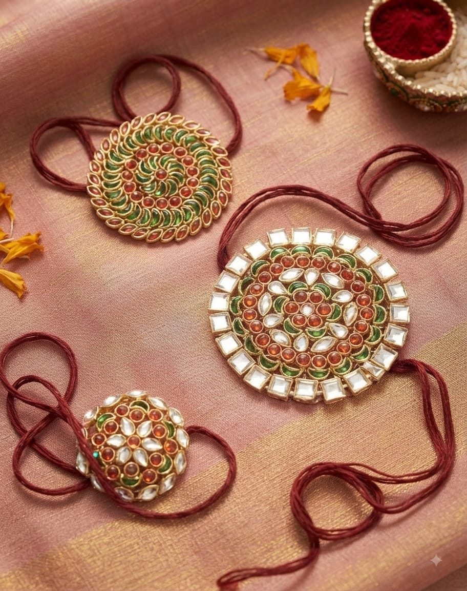 Green red Kundan rakhi