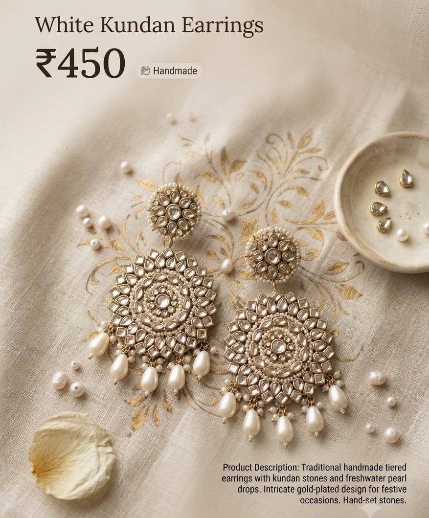 White Kundan Earrings