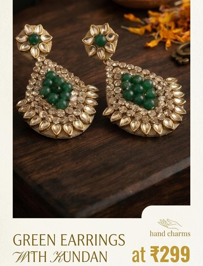 Green Earring with Kundan